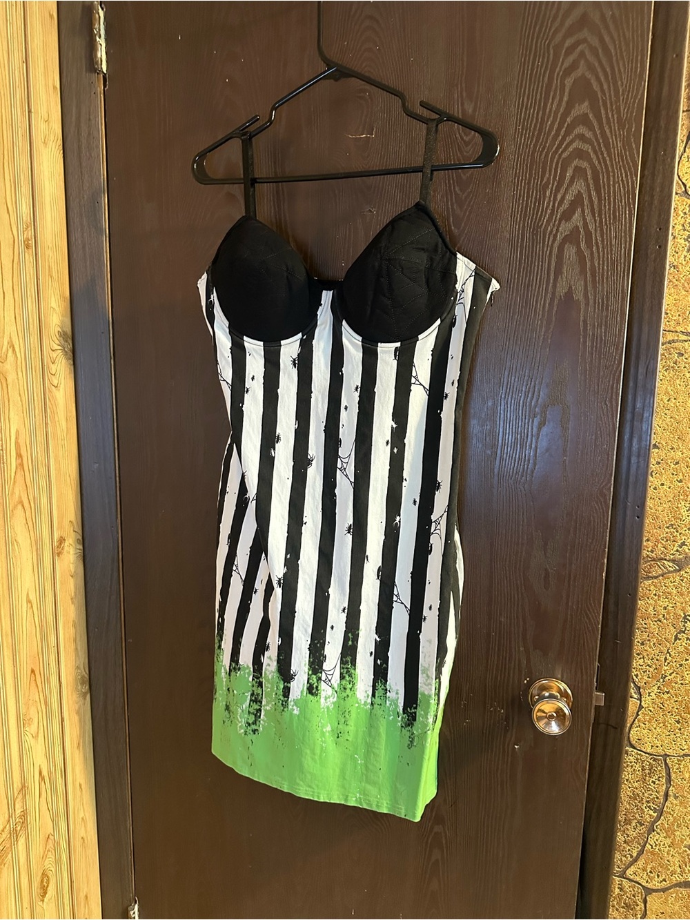 Beetlejuice X Killstar Black & White Striped Mini Dress with Lime Hem